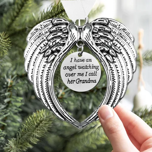 Miniatura 6 de Adornos Colgantes Conmemorativos de Navidad Alas de Ángel, Regalos de Memoria Colgante "I Have a Angel Watching Over Me I Call Her Aunt", Regalo