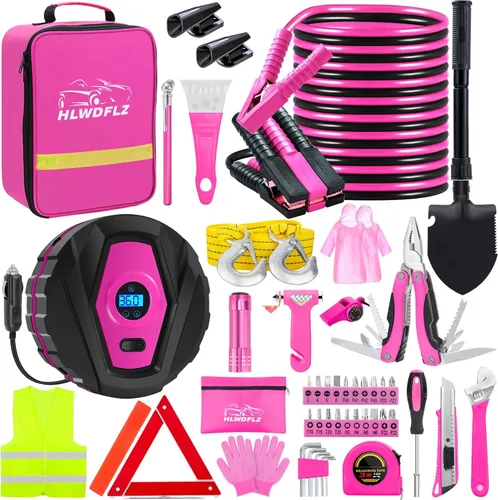 Kit de emergencia para automóvil con compresor de aire portátil, kit de emergencia en carretera para vehículos, kit de asistencia de seguridad en