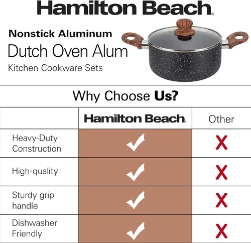 Miniatura 5 de Hamilton Beach Revestimiento de mármol antiadherente de 3 cuartos de galón con calefacción uniforme, olla de horno holandés redonda con tapa