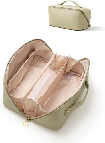 Miniatura 47 de EACHY Bolsa de Maquillaje de Viaje, Bolsas de Cosméticos de Gran Capacidad para Mujeres, Bolsa Portátil Impermeable que se Abre Plana, Bolsa de Aseo
