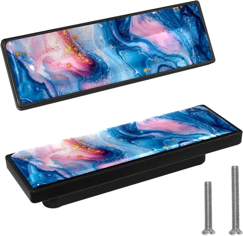 Miniatura 12 de LORVIES Paquete de 4 pomos decorativos de mármol de 3.6 pulgadas para gabinete, vidrio ABS largo rectangular negro, manijas de puerta de cajón