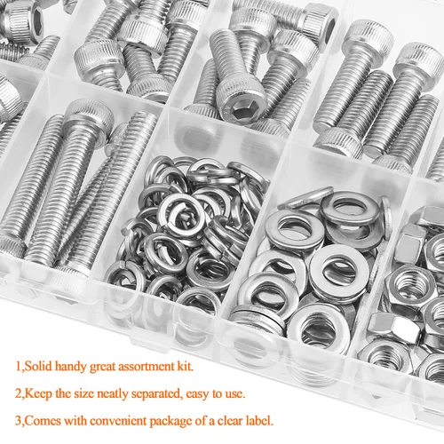 Miniatura 6 de HELIFOUNER 120 piezas M6 x 0.394 in /0.472 in /0.630 in /0.787 in /0.984 in /1.181 in /1.378 in, cabeza hexagonal, tornillos, arandelas, tuercas