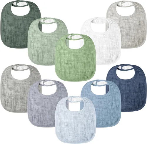 Miniatura 8 de Paquete de 10 baberos para bebés de muselina de algodón 100%, baberos para babeo para bebés unisex, niños pequeños, infantes, recién nacidos