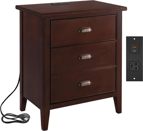 Miniatura 7 de Salem Mesita de noche de madera maciza con cajón y estante, roble medio, perfecta para dormitorios, salas de estar y espacios pequeños - Leick Home