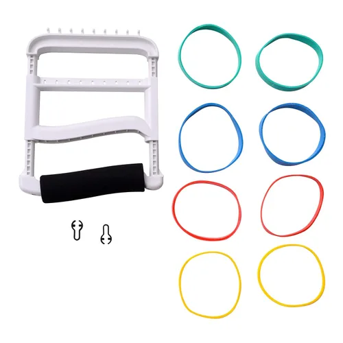 Miniatura 7 de Rolyan - Ejercitador ergonómico básico de mano, dispositivo de fortalecimiento para dedos, manos y pulgares, viene con 4 pares de bandas de goma Azul