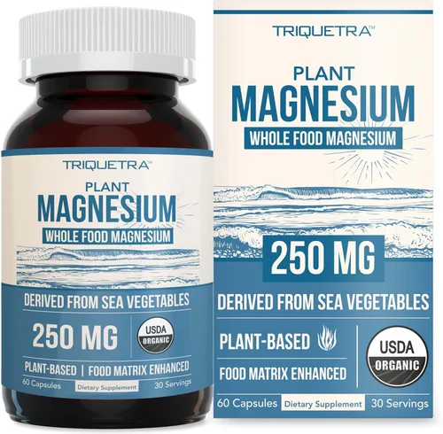 Suplemento de magnesio orgánico de alimentos integrales - A base de plantas, complejo de vegetales marinos orgánicos - 250 mg por porción | Extraído
