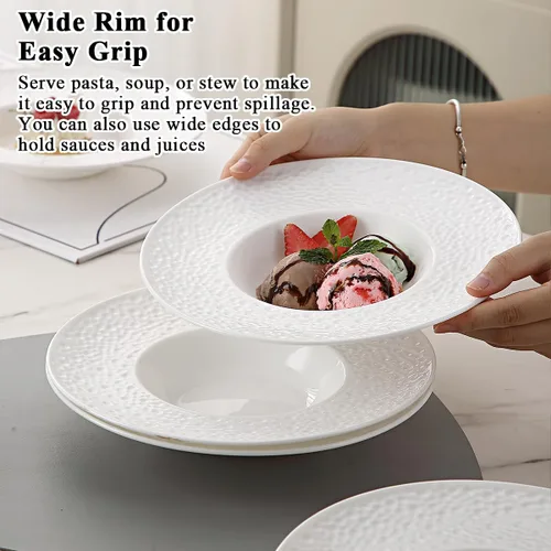 Miniatura 5 de Berglander Juego de 6 cuencos de sopa con bordes, reutilizables de 9 onzas, platos multiusos para sopa de champiñones, pasta, fruta, helado, postre