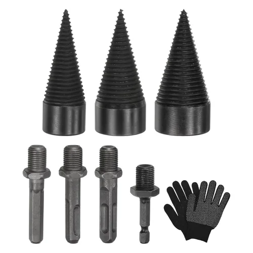Miniatura 17 de M METERXITY Paquete de 1 broca divisora de madera de 1.260 in + 4 asas (cuadrada+redonda+vástago hexagonal+hexagonal pequeño) broca divisor de leña