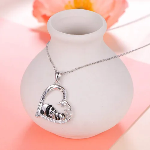 Miniatura 3 de FLYOW Collar con colgante de panda de plata de ley S925 para mujeres adolescentes y niñas regalos para amantes de la penda Plata esterlina Circonia
