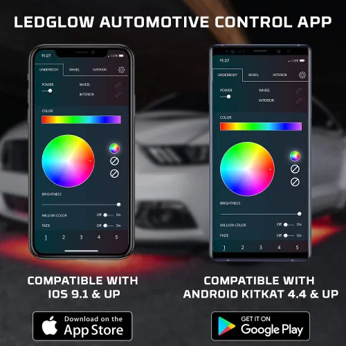Miniatura 5 de LEDGlow, 4 unidades. Kit de iluminación LED para carrocería de autos, millones de colores SMD, con control para celular mediante Bluetooth
