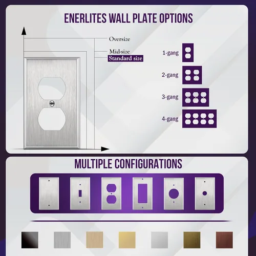 Miniatura 5 de Enerlites placa de pared de doble toma de corriente, en acero inoxidable y tamaño estándar, 1