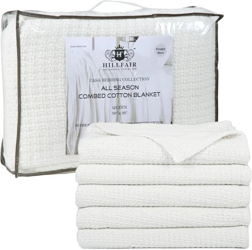Miniatura 13 de HILLFAIR Manta 100% algodón peinado, manta de cama Twin XL, suave, acogedora, cálida, mantas multipropósito para decoración del hogar de lujo, 66 x