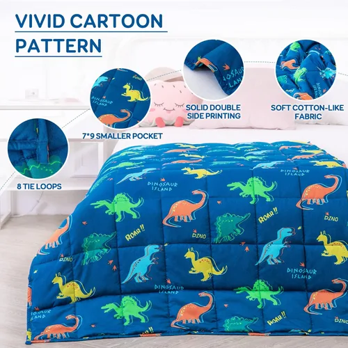 Miniatura 6 de Kivik Manta con peso de 5 libras, manta pesada de dinosaurio azul, mantas de enfriamiento pequeñas con peso de 5 libras, 36 x 48 pulgadas, color azul