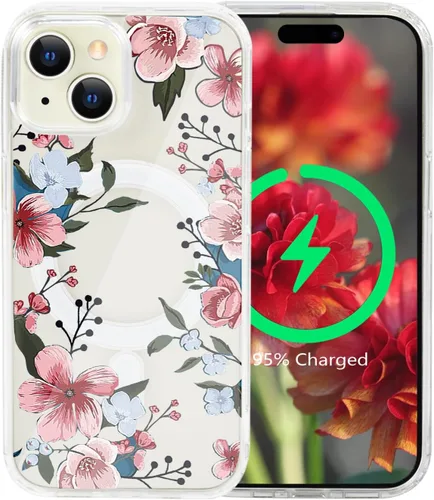 Miniatura 54 de Funda magnética de flores para iPhone 15 [compatible con MagSafe] Bonito patrón floral transparente a prueba de golpes