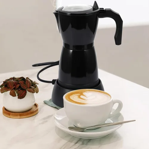 Miniatura 9 de Cafetera eléctrica para café expreso, 10.1 fl oz, 6 tazas de aluminio con protección contra sobrecalentamiento y base desmontable, cafetera italiana