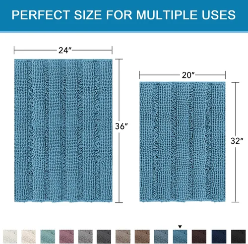 Miniatura 385 de H.VERSAILTEX Alfombras de baño para cuarto de baño, antideslizantes, tapetes de baño extragruesos, de felpilla, a rayas, alfombra de 20" x 32