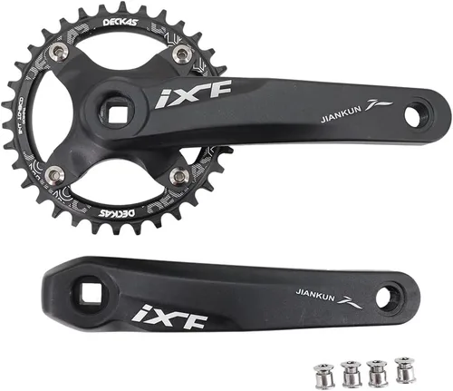 Miniatura 13 de DJC MTB - Juego de bielas cuadrado con agujero cónico 104BCD con plato 32 34 36 38T 6.693 in 6.890 in Bielas aluminio negro rojo