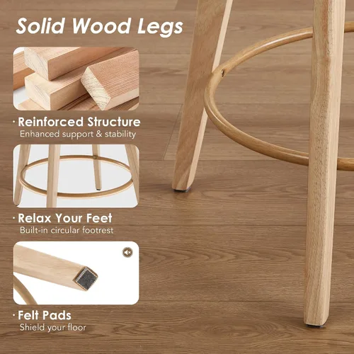 Miniatura 7 de ONEVOG Juego de 2 taburetes de bar giratorios de madera de 26 pulgadas de altura de mostrador, modernas sillas altas tapizadas para isla de cocina