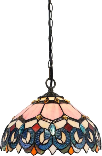 Miniatura 6 de Lámpara Colgante Tiffany con Enchufe, Lámpara Colgante de Cristal Emplomado de 12 Pulgadas, Cadena de 39 Pulgadas, Cable de 15 Pies, Sala de Estar