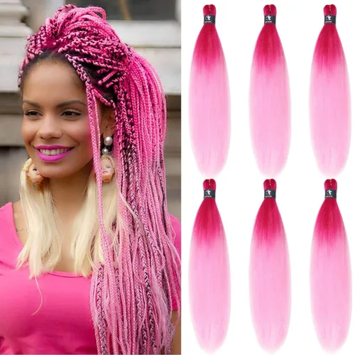 Miniatura 10 de pelo trenzado preestirado marrón, pelo trenzado Kanekalo, pelo trenzado preestirado de 26 pulgadas, 6 paquetes plegados, textura Yaki, extensiones