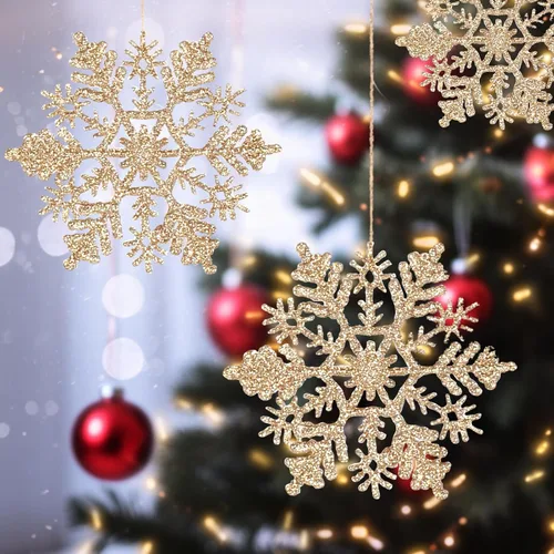 Miniatura 4 de AMS 30 unidades 4"/100 mm adornos de copo de nieve de plástico con purpurina brillante, decoración de árbol de Navidad para boda, Acción de Gracias