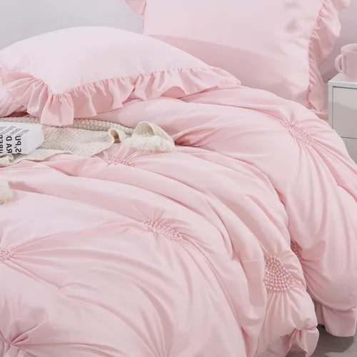 Miniatura 3 de HOMBYS - Juego de 5 piezas de ropa de cama rosa para niñas con sábanas y fundas a juego, juego de edredón individual de color rosa suave