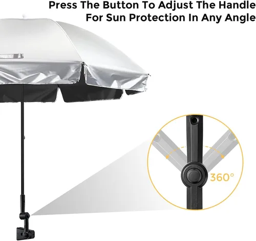 Miniatura 3 de Prospo Sombrilla para silla de playa con abrazadera ajustable universal, protección UV, sombrilla para exteriores, cochecitos, sillas de ruedas