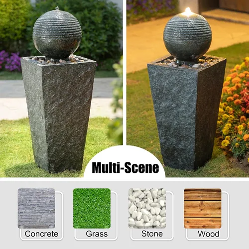 Miniatura 4 de Glitzhome Fuente de agua para exteriores con luz LED, fuente decorativa con pedestal de esfera para exteriores con bomba sumergible, fuentes