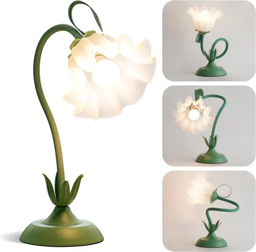 WERFOP Lámpara de Mesa Floral, Linda Lámpara de Lectura Vintage para Dormitorio, Pequeña Luz de Mesita para Mesitas de Noche con 3 Modos de Color,