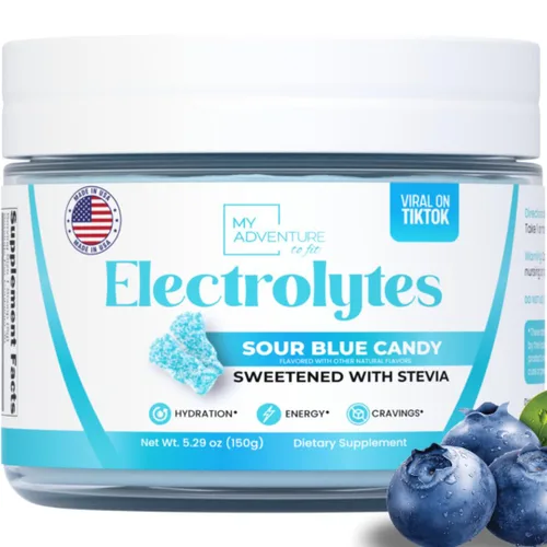 Zero Sugar - Polvo de electrolitos de caramelo azul agrio - Hidratación refrescante - Energía sin cafeína - Todos los ingredientes naturales -