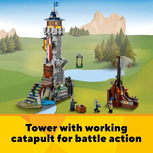 Miniatura 6 de LEGO Creator 3 en 1 - Juguete de castillo medieval que se transforma de castillo a torre en mercado, incluye figura de esqueleto y dragón, con 3