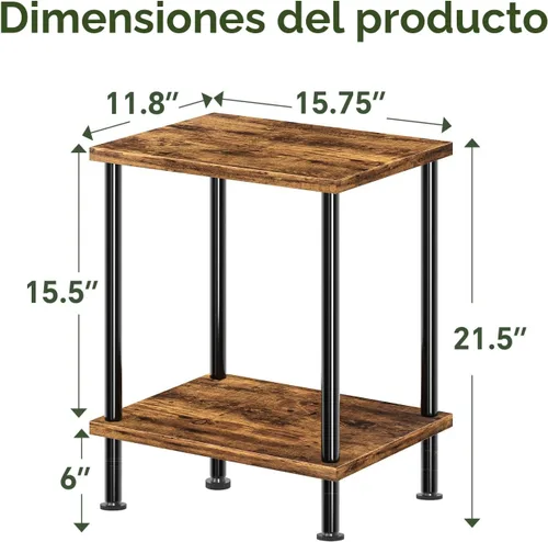 Miniatura 3 de Simple Trending Mesa auxiliar, mesa auxiliar pequeña para sala de estar, mesita de noche con estantes de almacenamiento de 2 niveles, marrón rústico
