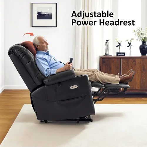 Miniatura 7 de MCombo Silla Reclinable Grande de Elevación con Triple Motor con Masaje y Calefacción Dual, Reposacabezas Ajustable para Personas Mayores Altas