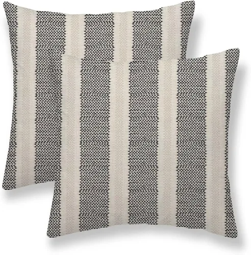 Juego de 2 fundas de almohada con lunares negros de 16 x 16 pulgadas, fundas decorativas estilo bohemio con rayas para exteriores, fundas de