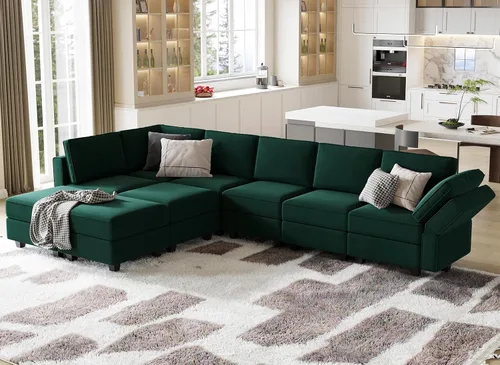 Miniatura 15 de Belffin Sofá modular en forma de U de gran tamaño con tumbonas dobles reversibles de terciopelo con almacenamiento, color negro