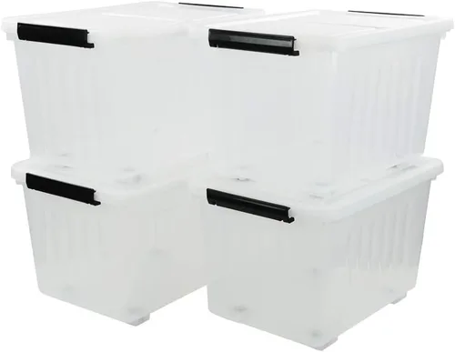 Miniatura 8 de Caja de almacenamiento de plástico transparente de 30 L con ruedas, paquete de 4 contenedores de plástico transparente Ultra-durable latching