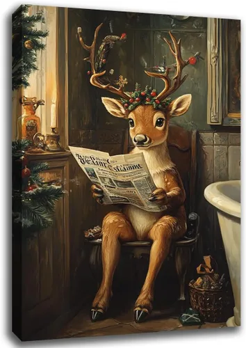 Miniatura 14 de Arte de pared de Navidad para baño, muñeco de nieve de Navidad en la bañera, impresión en lienzo de baño, escena clásica de Navidad, invierno