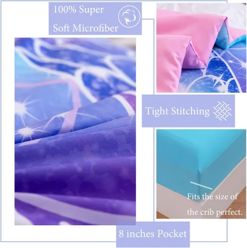Miniatura 4 de ZRNBAST Juego de ropa de cama de sirena para niños pequeños, juego de edredón de escamas de pez de 4 piezas para dorados, color morado y azul, cama