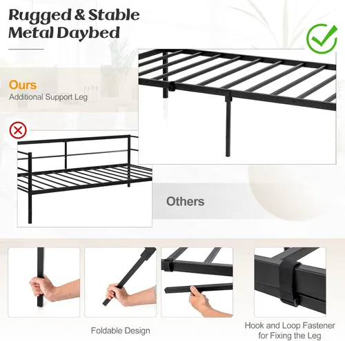 Miniatura 4 de Giantex Sofá cama individual con nido, sofá cama de metal tamaño individual con nido extraíble con 4 ruedas, sofá cama con soporte de listones