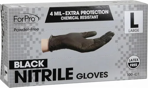 ForPro Disposable Nitrile Gloves, Chemical Resistant, Powder-Free, Latex-Free, Non-Sterile, Food Safe, 4 Mil Negro