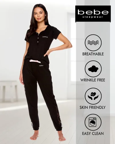 Miniatura 4 de bebe Conjunto de pijama para mujer, camisa de manga corta con pantalones de pijama para correr