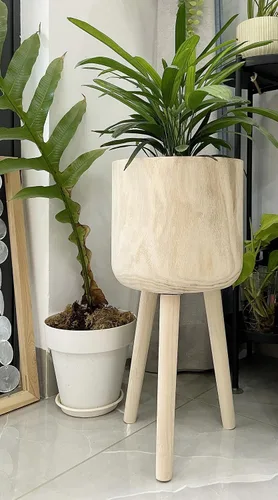 Miniatura 2 de RISEON - Maceta de madera moderna de mediados de siglo hecha a mano, soporte rústico para plantas de interior, maceta grande (grande)