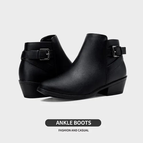 Miniatura 7 de VEPOSE botas al tobillo para mujer con tacón bajo y grueso, con perforaciones, botas de vaquero