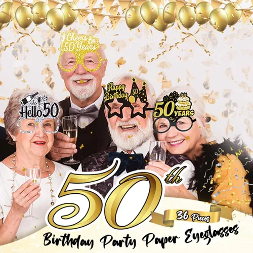 Miniatura 5 de Threan 36 piezas de decoración de gafas de fiesta de cumpleaños número 50, regalos de gafas de papel de cumpleaños para hombres y mujeres