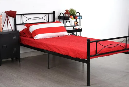 Miniatura 3 de Marco de cama de metal, tamaño individual, 6 patas, dos cabeceros, base de colchón, plataforma de acero, cama para niños, repuesto de somier