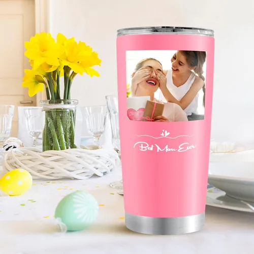 Miniatura 2 de Vaso de fotos personalizado con nombre, texto, logotipo, 20 onzas, impresión de doble cara, taza de café aislada de acero inoxidable, taza de viaje