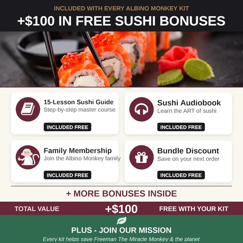 Miniatura 4 de Albino monkey Kit de fabricación de sushi con cuchillo Pro Sashimi – Rollo de más de 10 tipos de sushi – Bazuca de sushi, bambú + alfombrillas aptas
