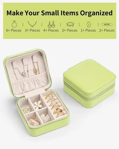Miniatura 59 de Vlando Regalos de boda – Organizador de viaje de joyería pequeña de piel sintética, estuche de viaje para anillo, mini joyero para aretes, collar