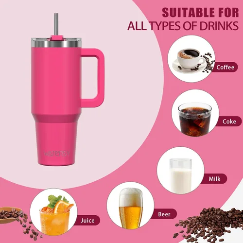 Miniatura 6 de Vaso de 20 onzas con asa, vaso con tapa y popote, taza de doble pared aislante de acero inoxidable para viaje (mantiene frío por 34 horas), botella