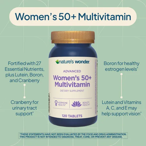 Miniatura 4 de Nature's Wonder Suplemento multivitamínico/multimineral avanzado para mujer 50+ con vitamina D3 y vitaminas B, 120 tabletas, suministro para 120 días